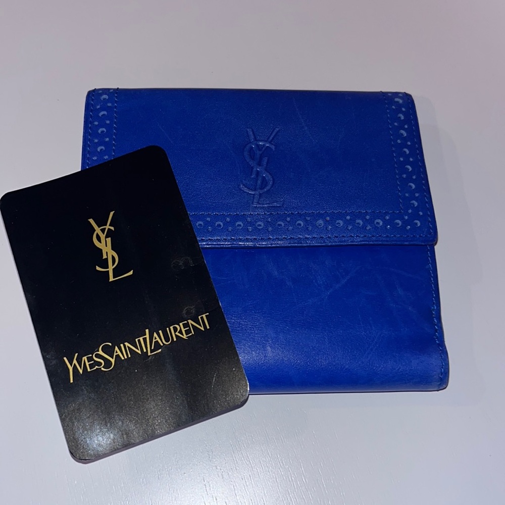 Yves Saint Laurent Blue Leather Trifold Wallet